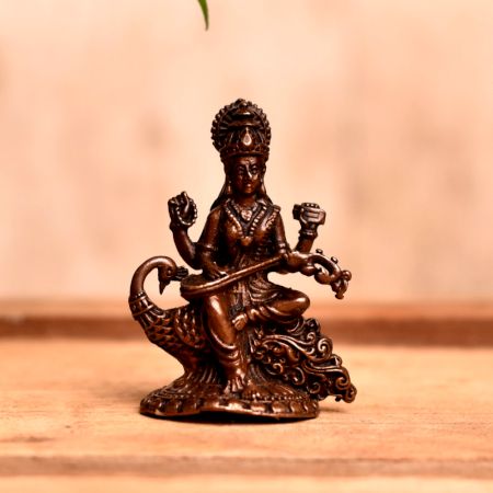 Handmade Goddess Saraswati Copper Murti